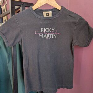 Vintage 1999 90s Ricky Martin Baby Tee XXS XS Livin La Vida Loca Black Pink